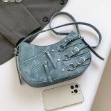 Light Blue Casual Denim Zipper Bags Shoulder Bag