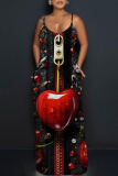 Multicolor Graphics Print Sleeveless Backless Spaghetti Strap Floor Length Vacation Baggy Sundress Maxi Slip Dress