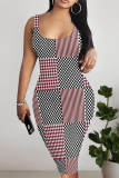 Black Casual Plaid Floral Print U Neck Sleeveless Vacation Bodycon Midi Tank Dress