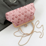 Pink Heart Pattern Clutch Purse Chain Strap Handbags