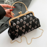 Pink Heart Pattern Clutch Purse Chain Strap Handbags