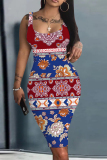 Black Casual Plaid Floral Print U Neck Sleeveless Vacation Bodycon Midi Tank Dress