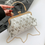 Pink Heart Pattern Clutch Purse Chain Strap Handbags