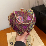 Blue Party Heart Shaped Sequins Chains Clutch Purse Handbag