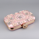 Pink Prom Rhinestone Floral Pattern Clutch Purse Handbags