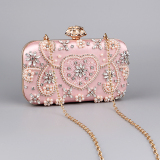 Pink Prom Rhinestone Floral Pattern Clutch Purse Handbags