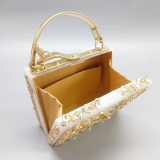 White Prom Flowers Crossbody Bags Hollow Metal Carved Diamond Handbag