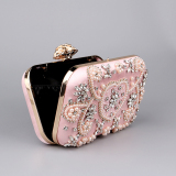 Pink Prom Rhinestone Floral Pattern Clutch Purse Handbags