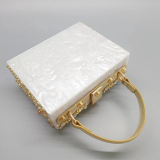 White Prom Flowers Crossbody Bags Hollow Metal Carved Diamond Handbag