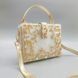 White Prom Flowers Crossbody Bags Hollow Metal Carved Diamond Handbag