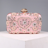 Pink Prom Rhinestone Floral Pattern Clutch Purse Handbags