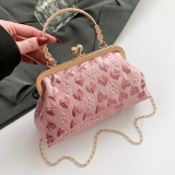 Pink Heart Pattern Clutch Purse Chain Strap Handbags