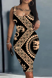 Black Casual Plaid Floral Print U Neck Sleeveless Vacation Bodycon Midi Tank Dress