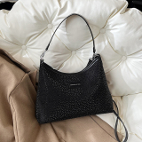 Silver Casual Rhinestone Zipper Shoulder Bags