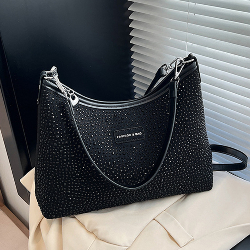Silver Casual Rhinestone Zipper Shoulder Bags
