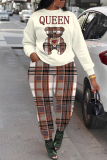 Brown Graphics Print O Neck Long Sleeve Sweatshirt and Skinny Pants Sportwear Casual Plus Size Two Pieces Sweatpant Sets