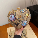 Blue Party Heart Shaped Sequins Chains Clutch Purse Handbag
