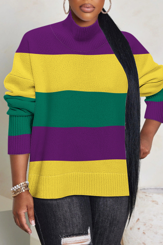 Leopard Print Turtleneck Long Sleeve Casual Fall Winter Knitted Sweater Tops