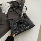 Silver Casual Rhinestone Zipper Shoulder Bags