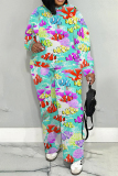 Green Stripe Camouflage Print O Neck Long Sleeve Sweatshirt and Pants Sportwear Casual Plus Size Two Pieces Tracksuit Sweatpants Set
