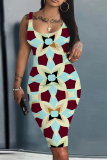 Black Casual Plaid Floral Print U Neck Sleeveless Vacation Bodycon Midi Tank Dress