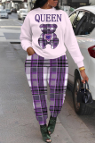 Brown Graphics Print O Neck Long Sleeve Sweatshirt and Skinny Pants Sportwear Casual Plus Size Two Pieces Sweatpant Sets