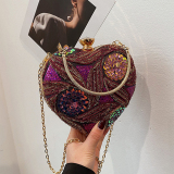 Blue Party Heart Shaped Sequins Chains Clutch Purse Handbag