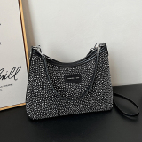 Silver Casual Rhinestone Zipper Shoulder Bags