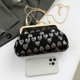 Pink Heart Pattern Clutch Purse Chain Strap Handbags