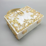 White Prom Flowers Crossbody Bags Hollow Metal Carved Diamond Handbag
