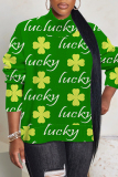 Green Four Leaf Clover Print Turtleneck Long Sleeve Casual Fall Winter Knitted Sweater Tops