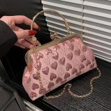 Pink Heart Pattern Clutch Purse Chain Strap Handbags