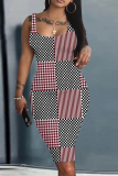 Black Casual Plaid Floral Print U Neck Sleeveless Vacation Bodycon Midi Tank Dress