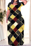 Multicolor Graphics Print Short Sleeve O Neck Floor Length Loose Vacation Baggy Maxi T-shirt Dress