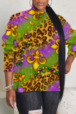 Leopard Print Turtleneck Long Sleeve Casual Fall Winter Knitted Sweater Tops