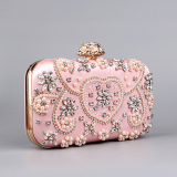 Pink Prom Rhinestone Floral Pattern Clutch Purse Handbags