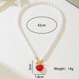 Red Pearls Decor Heart Pendant Chain Necklace