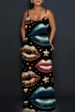 Multicolor Graphics Print Sleeveless Backless Spaghetti Strap Floor Length Vacation Baggy Sundress Maxi Slip Dress