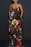 Multicolor Graphics Print Sleeveless Backless Spaghetti Strap Floor Length Vacation Baggy Sundress Maxi Slip Dress