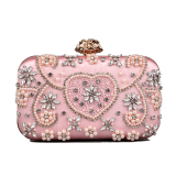 Pink Prom Rhinestone Floral Pattern Clutch Purse Handbags