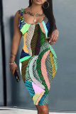 Red Leaves Leopard Flowers Leopard Print U Neck Sleeveless Vacation Bodycon Midi Tank Dress