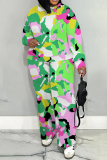 Green Stripe Camouflage Print O Neck Long Sleeve Sweatshirt and Pants Sportwear Casual Plus Size Two Pieces Tracksuit Sweatpants Set