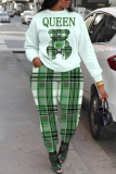 Brown Graphics Print O Neck Long Sleeve Sweatshirt and Skinny Pants Sportwear Casual Plus Size Two Pieces Sweatpant Sets