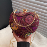 Blue Party Heart Shaped Sequins Chains Clutch Purse Handbag