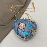 Blue Party Heart Shaped Sequins Chains Clutch Purse Handbag