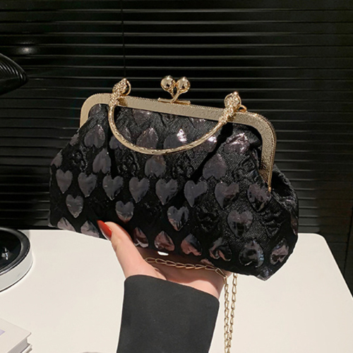 Pink Heart Pattern Clutch Purse Chain Strap Handbags