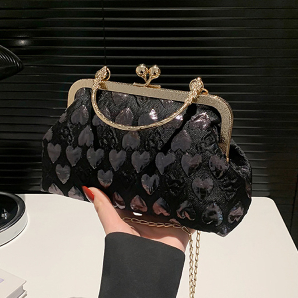 Pink Heart Pattern Clutch Purse Chain Strap Handbags