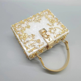 White Prom Flowers Crossbody Bags Hollow Metal Carved Diamond Handbag