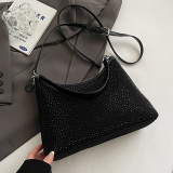 Silver Casual Rhinestone Zipper Shoulder Bags
