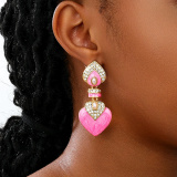 Black Rhinestone Decor Love Heart Diamond Earrings